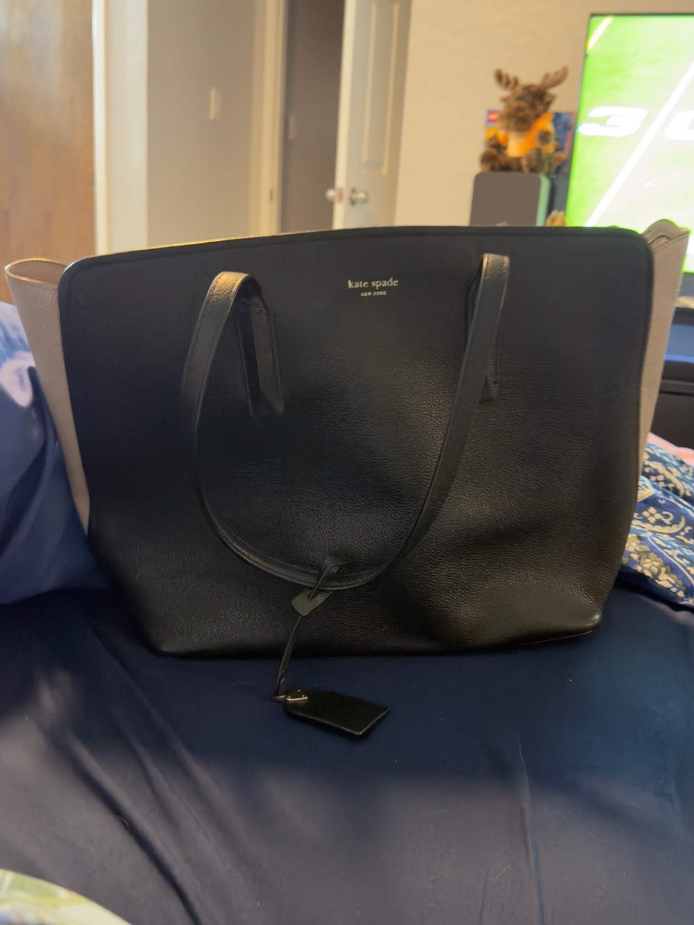 kate spade Black and Cream Leather Margaux Medium Tote